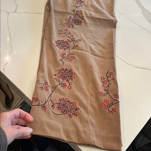 Victor Costa Tan with Brown & Burnt Orange Floral Embroidered 2 piece Pantsuit. - Picture 8 of 16